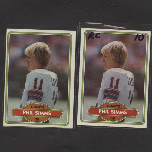 2 1980 TOPPS FOOTBALL PHIL SIMMS ROOKIE CARDS NEW YORK GIANTS NO CREASES - Picture 1 of 1